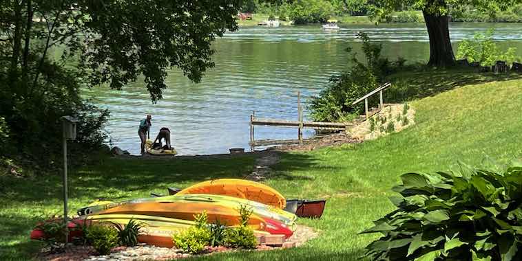 lake with canoes